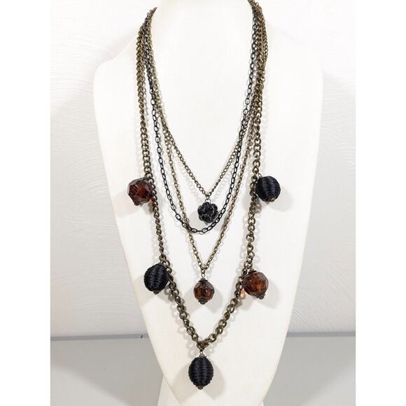 Simply Vera Vera Wang Jewelry - Simply Vera Wang Bronze Tone Brown Black Chunky Charm Layered Chain Necklace 24"